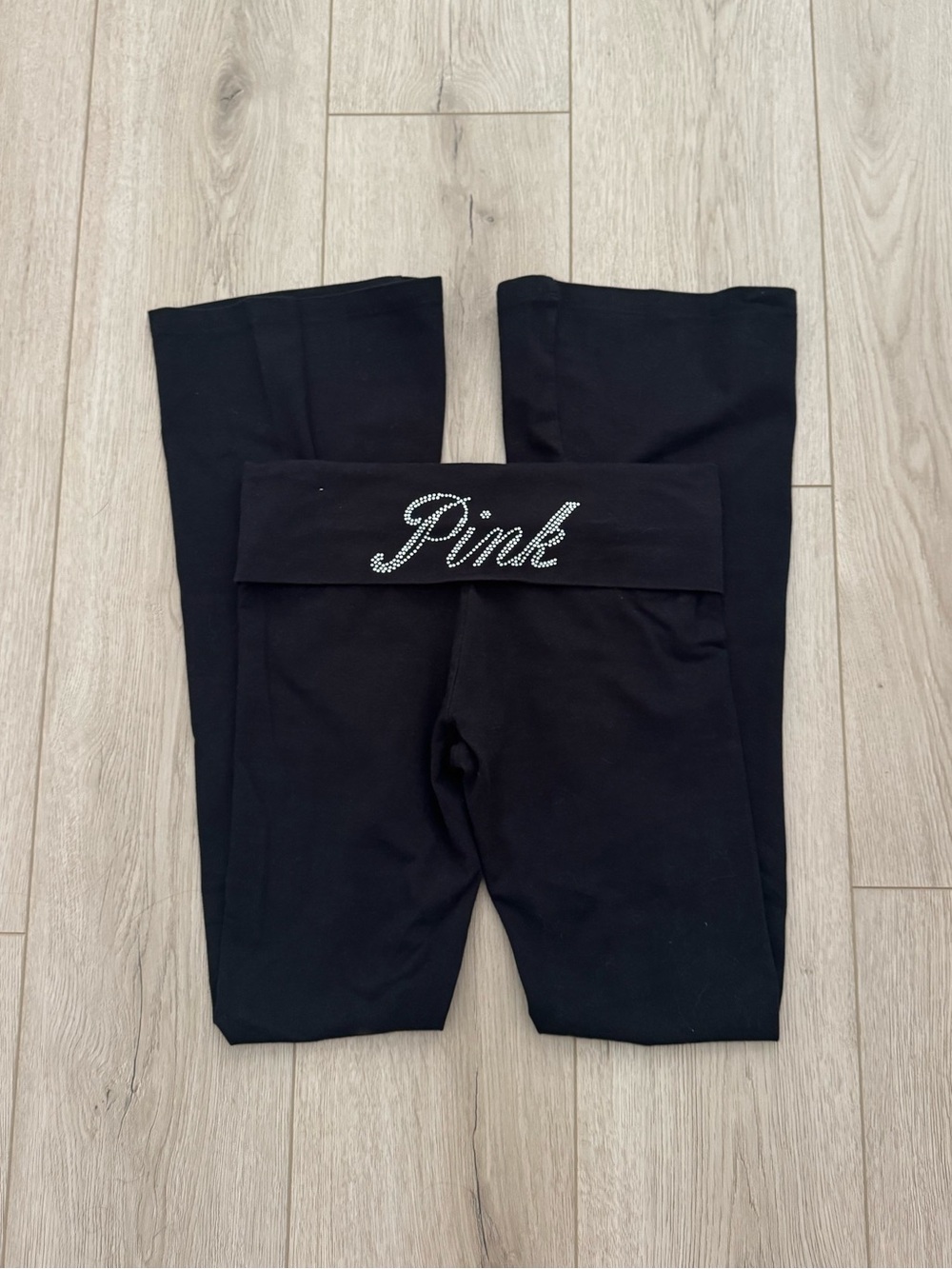 PINK Victoria's Secret Black Foldover Waist Leggings with Logo Tag